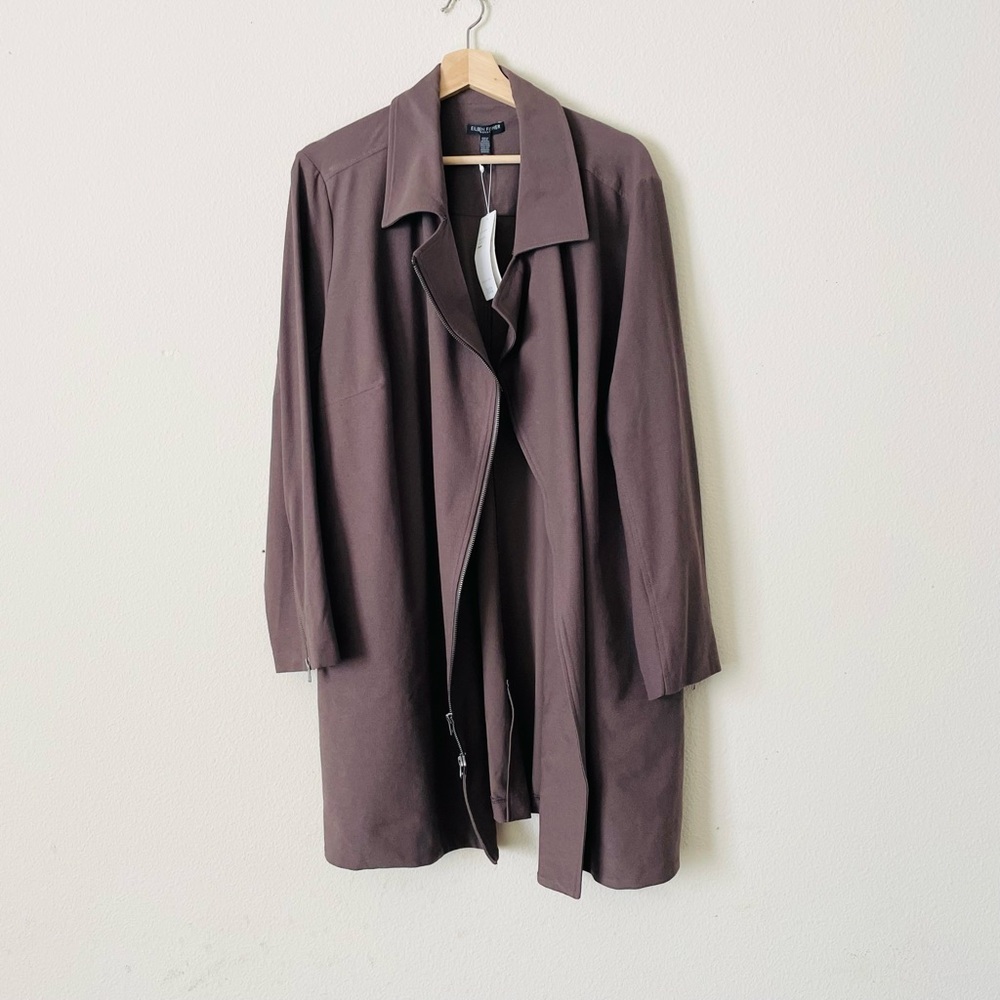 NWT Eileen Fisher 2X washable crepe long moto jacket in taupe brown